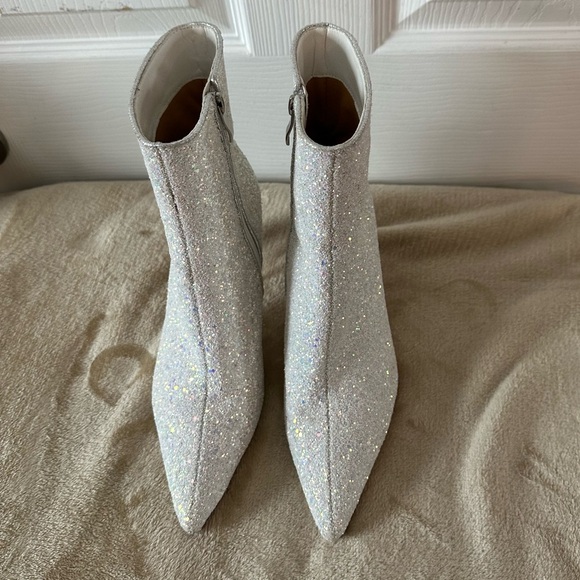 Sequin Glitter Ankle Boots Clear Sparkly Pointed Toe Block High Heel Shiny Boots - Picture 12 of 16
